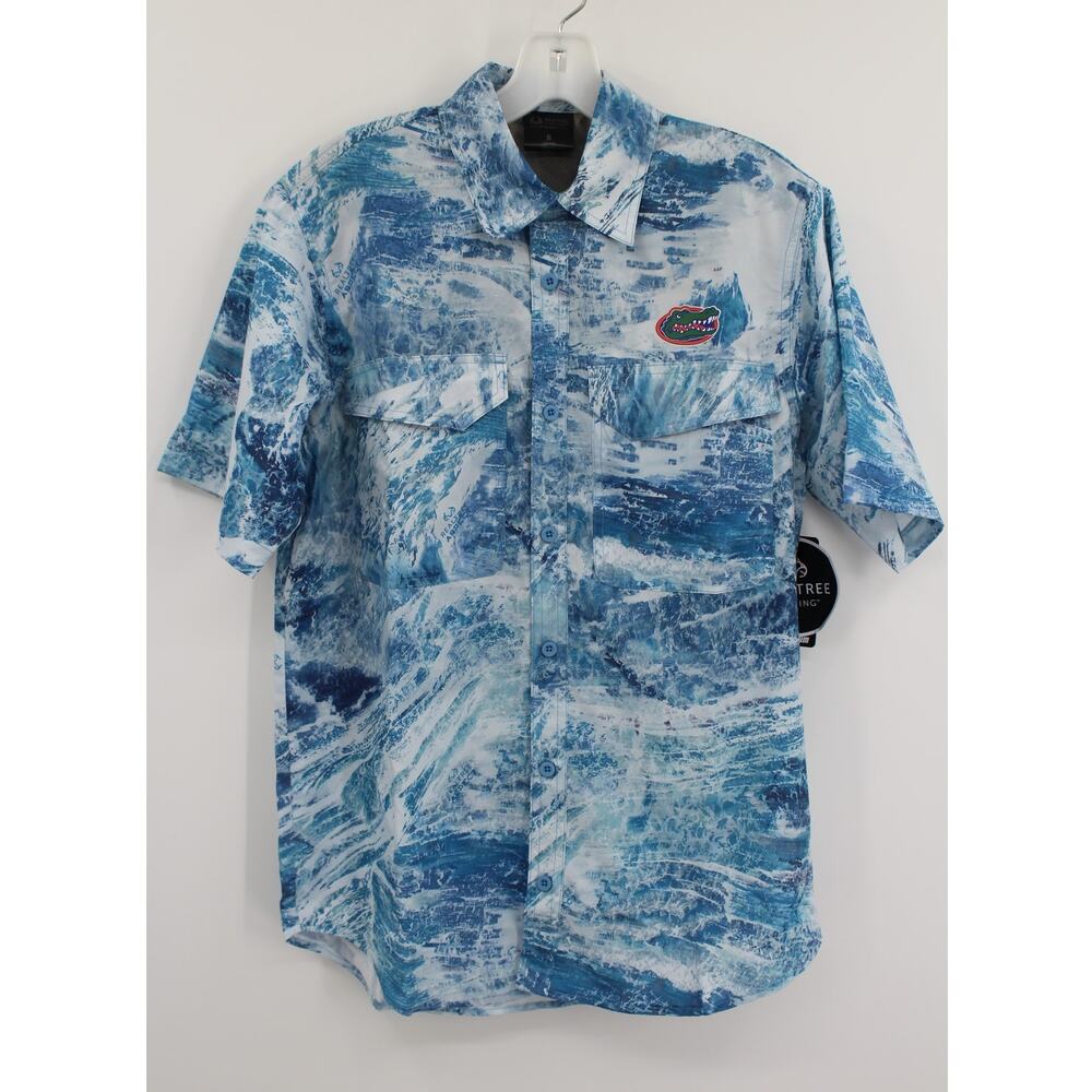 Men's Colosseum Blue Florida Gators Realtree Full Button Fishing Shirt Small NEW